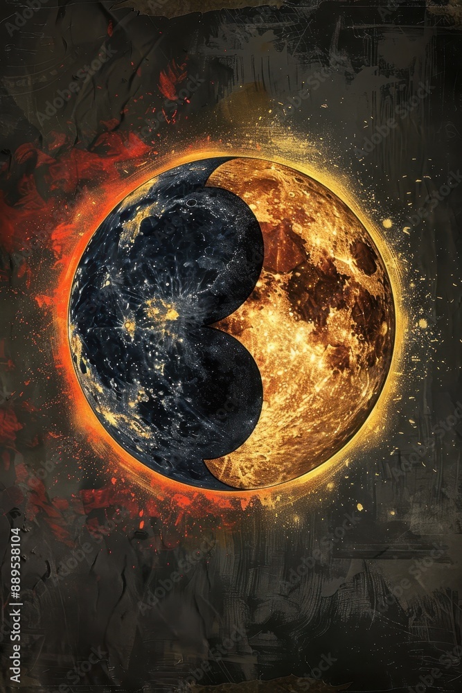 Canvas Prints a close up of a sun with a moon on it