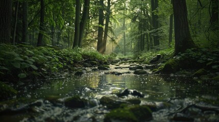 Fototapeta premium A serene forest with a gentle stream.