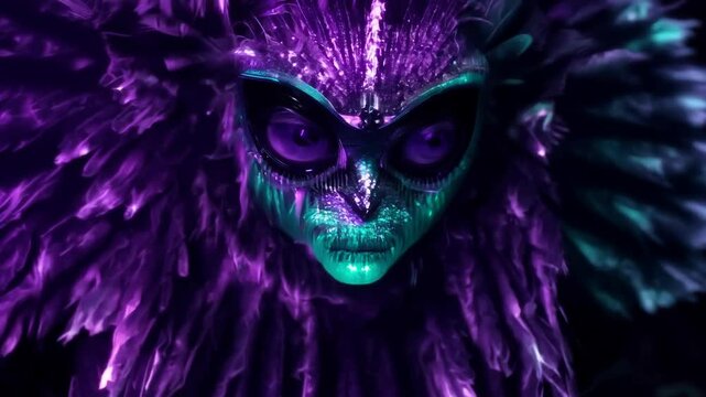 Purple and green alien creature with large eyes. Extraterrestrial and mysterious concept.
