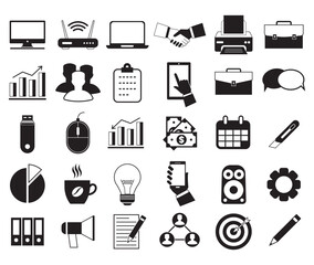 Vector business isolated icon set with business, marketing, management, social, loyalty, service, retention, handshake, and more sign.