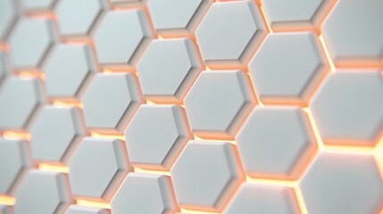Obraz premium Abstract futuristic hexagonal pattern with glowing edges in white and orange, providing a modern and geometric background design.