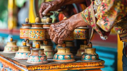 A traditional Buddhist prayer wheel being spun
