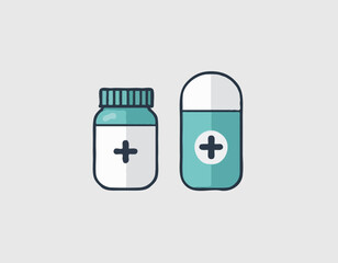 Pill bottle icon in flat style. Medical capsules vector illustration on white isolated background. Pharmacy sign business concept
