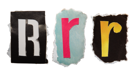R alphabet torn from a magazine paper. Ransom note style letters.