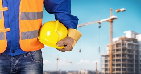 Safety workwear, Male holding safety helmet