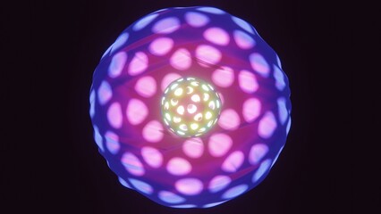 Abstract 3D aura illuminated fluid sphere curve energy transparent ball magic neon beams ray glow rainbow gradient colours smooth computer graphics rendered 4K wallpaper event background poster