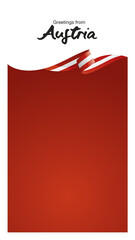 Greetings from Austria. Editable Instagram template for Stories and Reels. Social media template second page with Austria flag ribbon and editable frame.ai