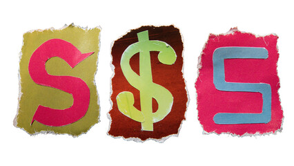 S alphabet torn from a magazine paper. Ransom note style letters.