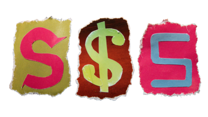 S alphabet torn from a magazine paper. Ransom note style letters.
