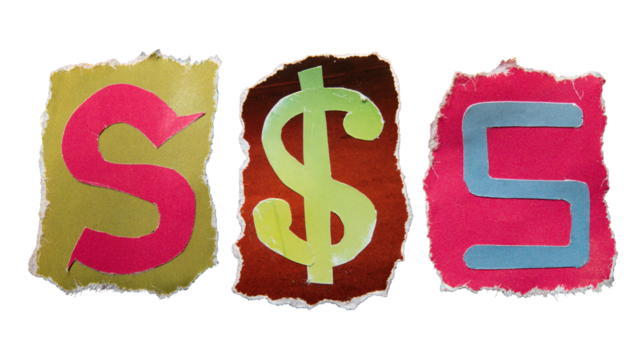 S alphabet torn from a magazine paper. Ransom note style letters.