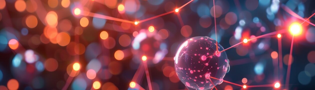 Abstract visualization of interconnected glowing nodes and structures, representing modern technology and network concepts.