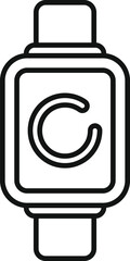 Simple black and white icon of a smartwatch showing letter c on its screen