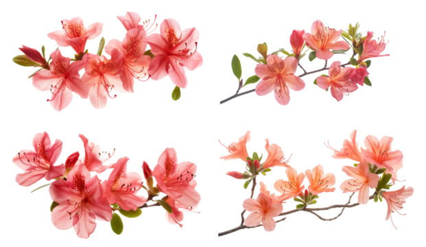
Orange rhododendron azalea flower with branches collection isolated on transparent or white background