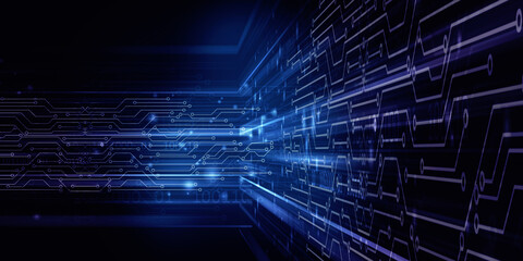 2d illustration Abstract futuristic electronic circuit technology background
