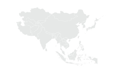 Asia map Grayscale,isolated on white background for website layouts,background,education, precise,customizable,Travel worldwide,map silhouette backdrop,earth geography, political,reports.