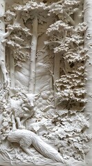 Beautiful fox 3d relief wallpaper. Mural wallpaper. Wall art. AI generated illustration