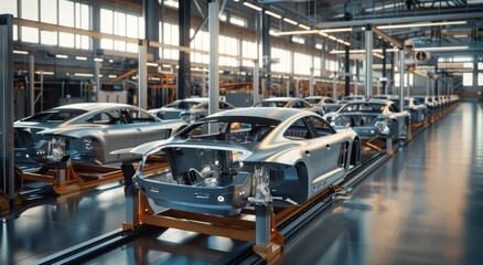 The production line for a modern factory, the vehicle manufacturing industry in hd