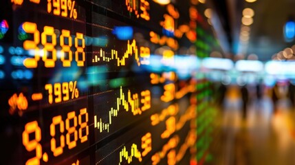 A stock market board with a lot of numbers and percentages