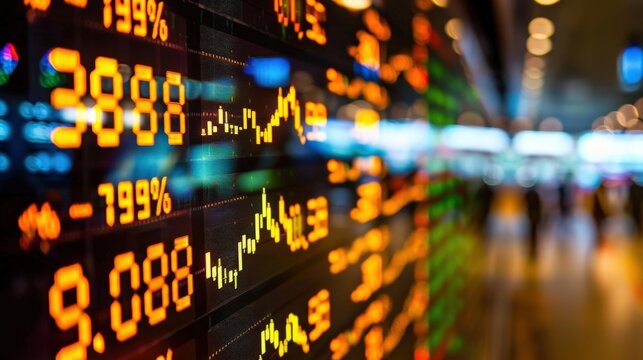 A stock market board with a lot of numbers and percentages