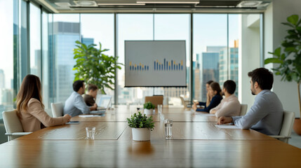Modern Office Conference Room Meeting with Business People Discussing Presentation Charts