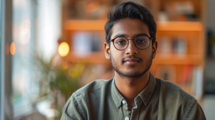 Obraz premium Portrait of a young man with glasses indoors