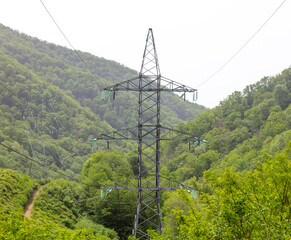 Electric pole in nature in the mountains in summer