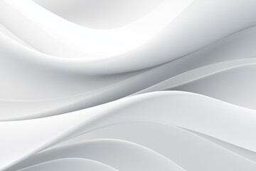 Abstract white and light gray wave pattern with smooth gradients and flowing curves. The sleek design creates a sense of movement and depth, perfect for modern backgrounds or artistic projects.