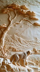 Beautiful cheetah 3d relief wallpaper. Mural wallpaper. Wall art. AI generated illustration