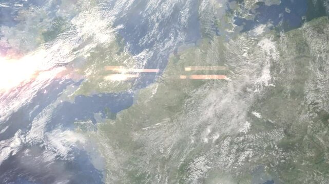 Zooming in on Molenbeek-Saint-Jean, Belgium frome space. Realistic 3D Animation
