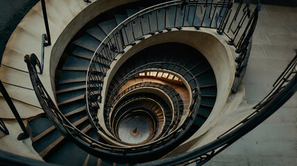 Fototapeta premium top view spiral stairs of a building , beautiful photo