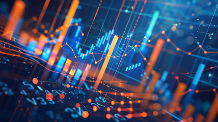 A complex and dynamic representation of data and graphs in vibrant colors, reflecting advanced technological analytics.