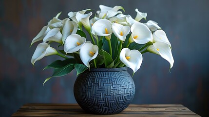 Art deco vase with geometric patterns holding elegant calla lilies © TimelessClicks
