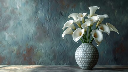Art deco vase with geometric patterns holding elegant calla lilies © TimelessClicks