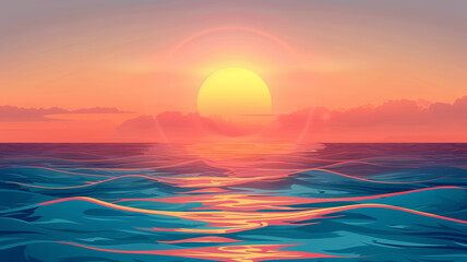sunset over ocean waves.