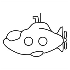 Underwater boat.Submarine undersea.Submarine under water.Outline vector illustration.Isolated on white background.