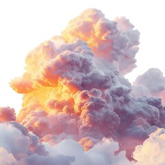 Fototapeta premium Lifelike photograph of towering cumulonimbus clouds with a vibrant sunset backdrop, isolated on white background