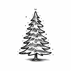 Christmas Tree Sketched Icon Hand Drawn, Xmas Tree Doodle Sketch Graphic Element, New Year Scribble Fir