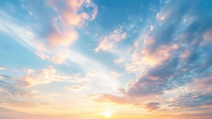 Highdefinition photograph of a serene sunset cloudscape with colorful cirrostratus clouds, isolated on white background