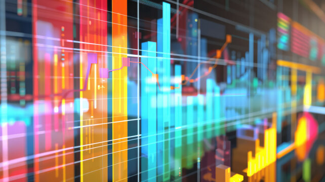 A vibrant digital artwork featuring an array of colorful graphs and charts, exemplifying the complexity and beauty of data analysis in a modern technological world.