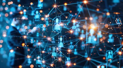 Global business structure of networking Analysis and data exchange customer connection HR recruitment and global outsourcing Customer service Teamwork Strategy Technology and social ne : Generative AI