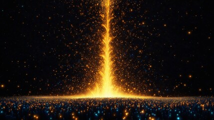 Fiery Explosion, a vibrant explosion illuminating the dark night sky. The brilliant orange and yellow hues create a stunning contrast against the twinkling stars, evoking a sense of awe and wonder.