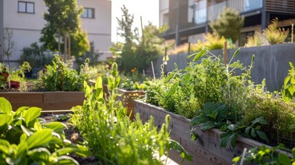 Obraz premium A Lush Urban Garden in the Midst of a City