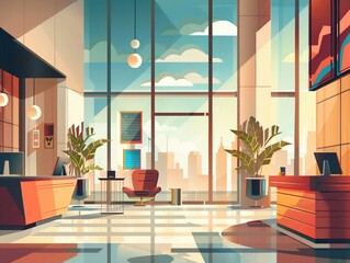 Hotel reception, welcoming guests, flat design illustration