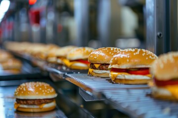AI burger production line showcasing new taste technology, futuristic food processing