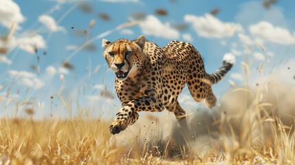 Naklejka premium photo wildlife cheetah running on savanna