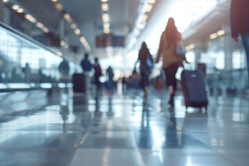 Blurred people in motion in airport terminal