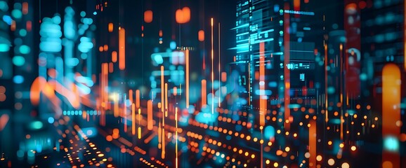 Illuminated abstract forms symbolizing the convergence of stocks, marketing, and technology in the modern business landscape.