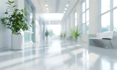 Obraz premium Blurred Background of a Maternal and Child Healthcare Clinic with Medical Interior, Capturing the Essence of a Hospital or Clinic Environment, Perfect for 4K High-Resolution Wallpaper, AI-Generated