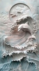 3d dolphin Wallpaper Background golden art for digital printing wallpaper, mural, custom design wallpaper. AI generated illustration