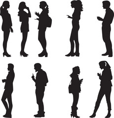 People group standing silhouette on white background 